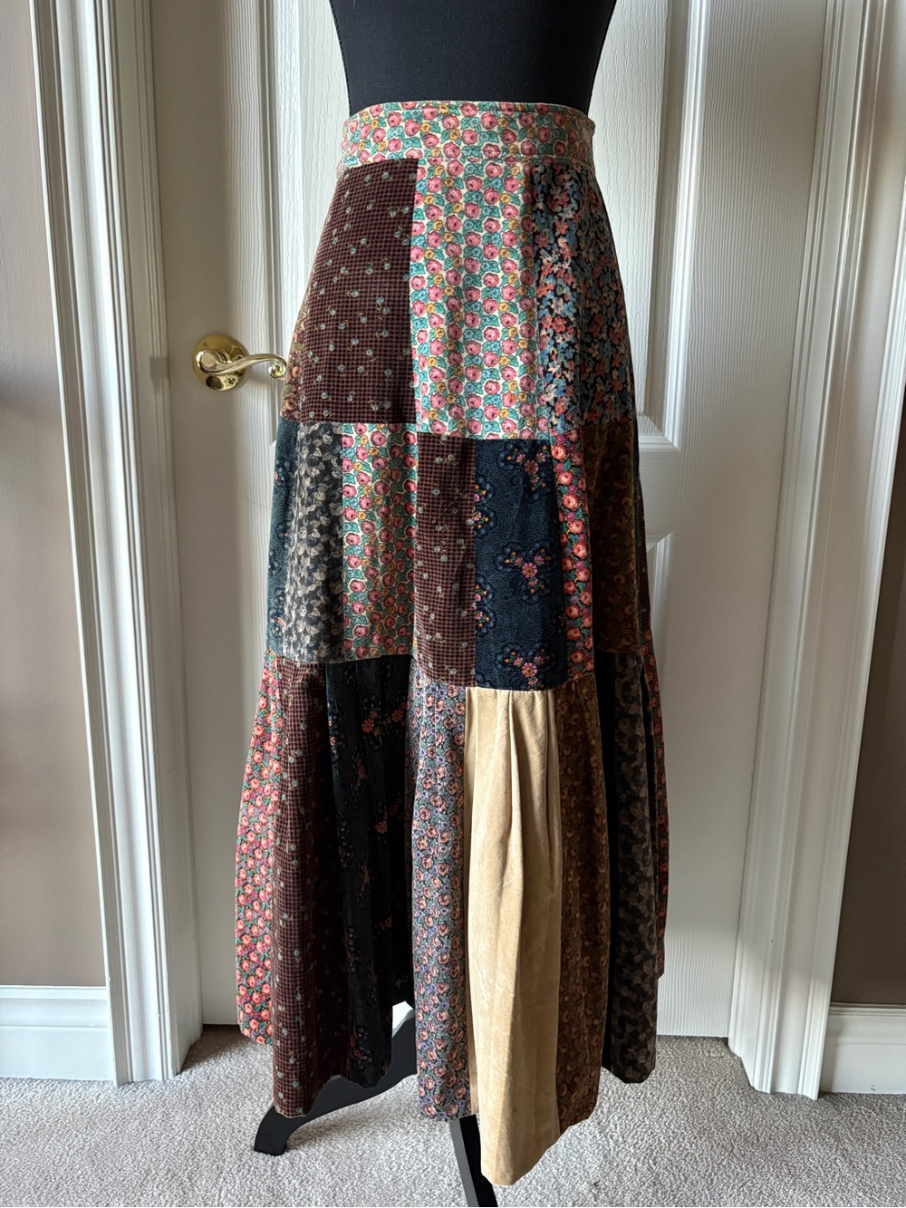 Vintage Velvet Patchwork Style Maxi Skirt